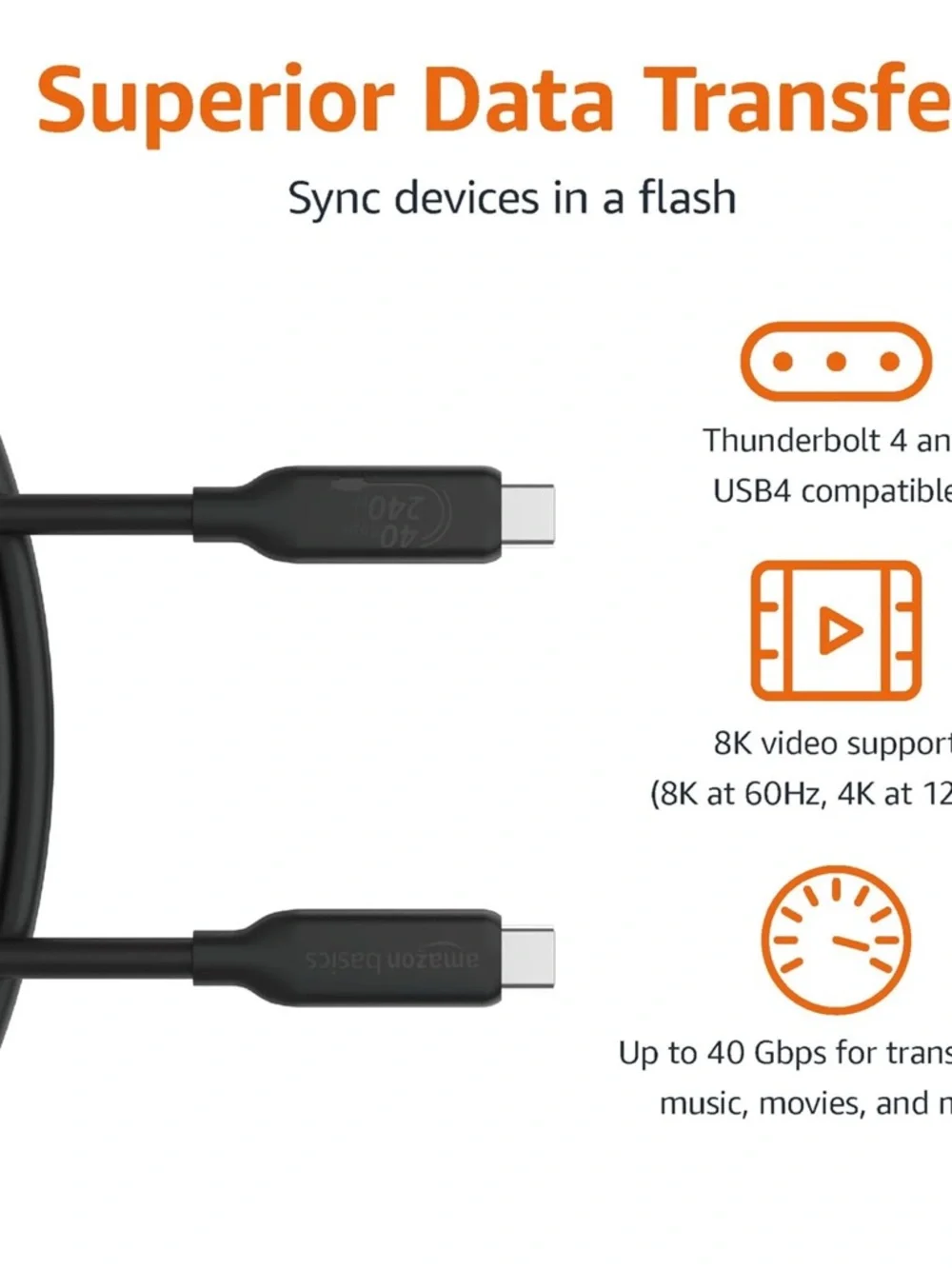 Amazon Basics USB-C to USB-C Fast Charging Cable - Black